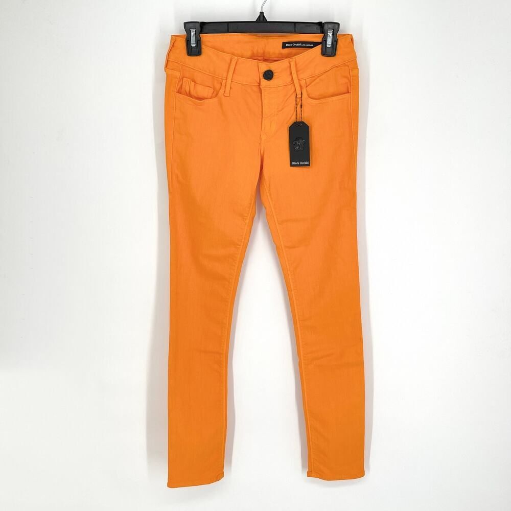 Black Orchid Denim NEW Skinny Jeans Sz 27 Low Rise Faded Orange Stretch Bright